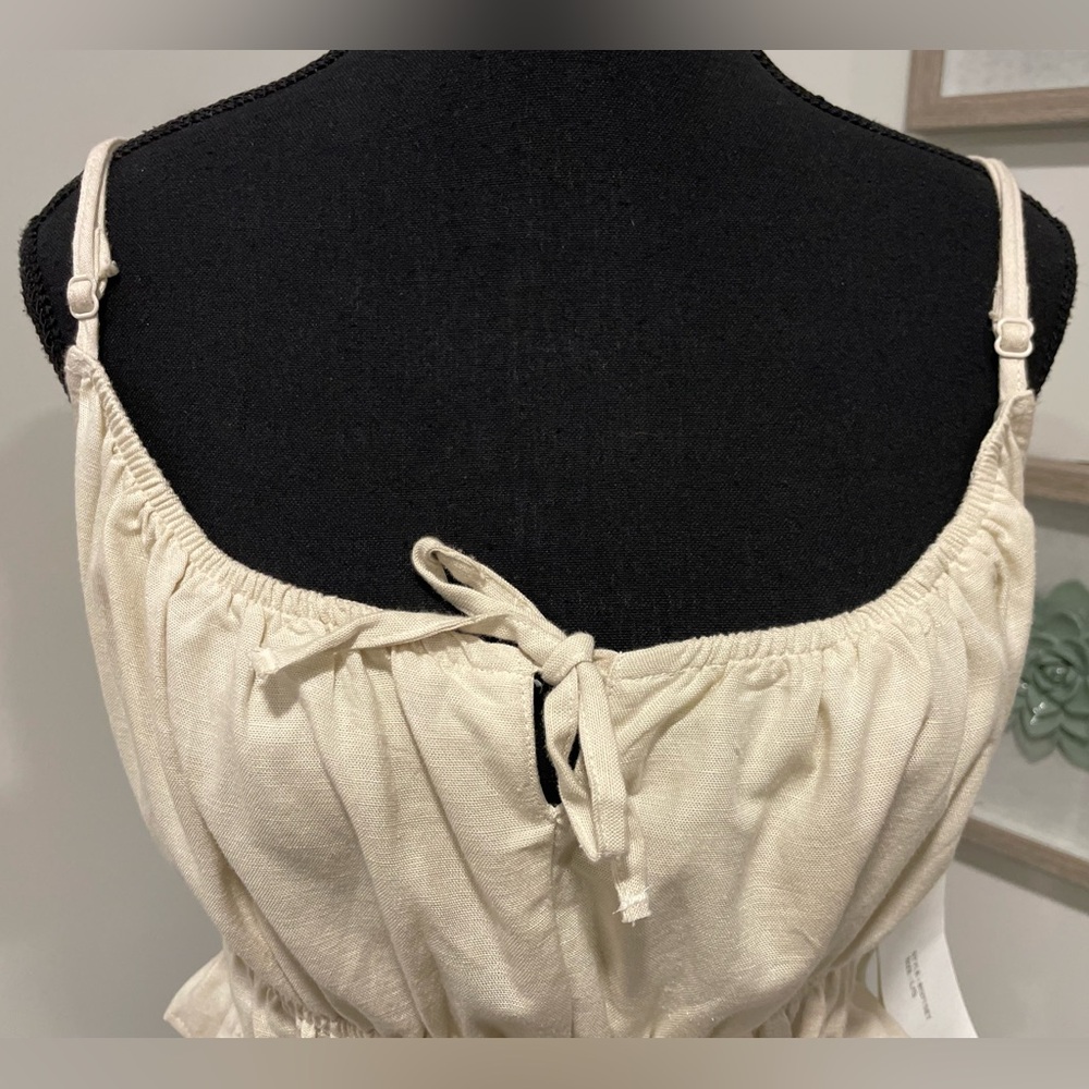 Midnight Sky Cream Linen Blend Ruched Tiered Cami Top With Ties NWT! - Picture 5 of 9